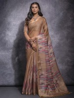 Beige Pattern Linen SIlk Digital Print Saree